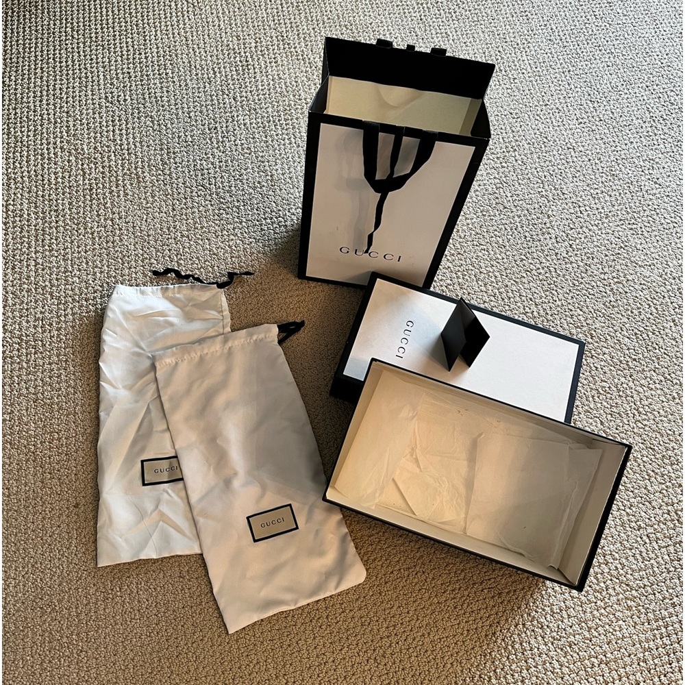 Gucci Shoe Box, Gift Bag & 2 Shoe Bags